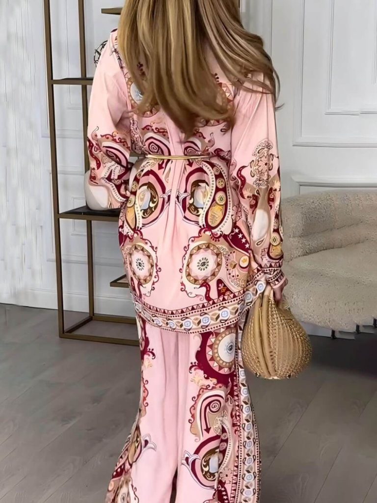 Printed Satin Wide-Leg Loose Fit Pants
