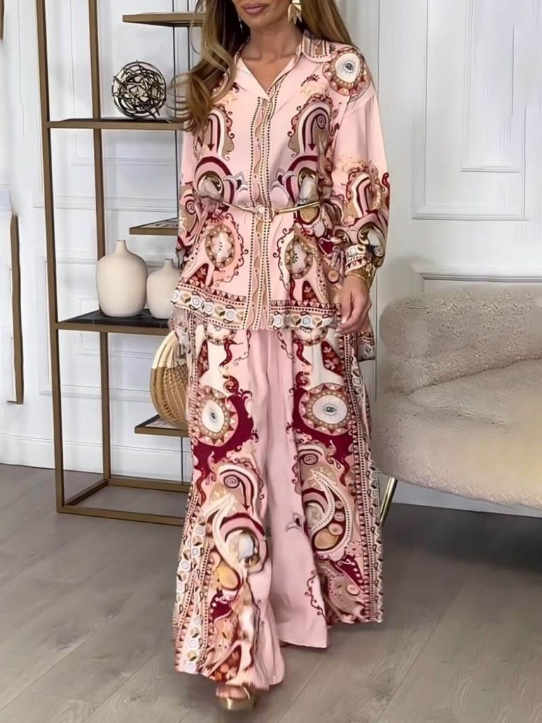 Printed Satin Wide-Leg Loose Fit Pants