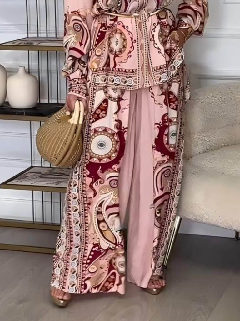 Printed Satin Wide-Leg Loose Fit Pants