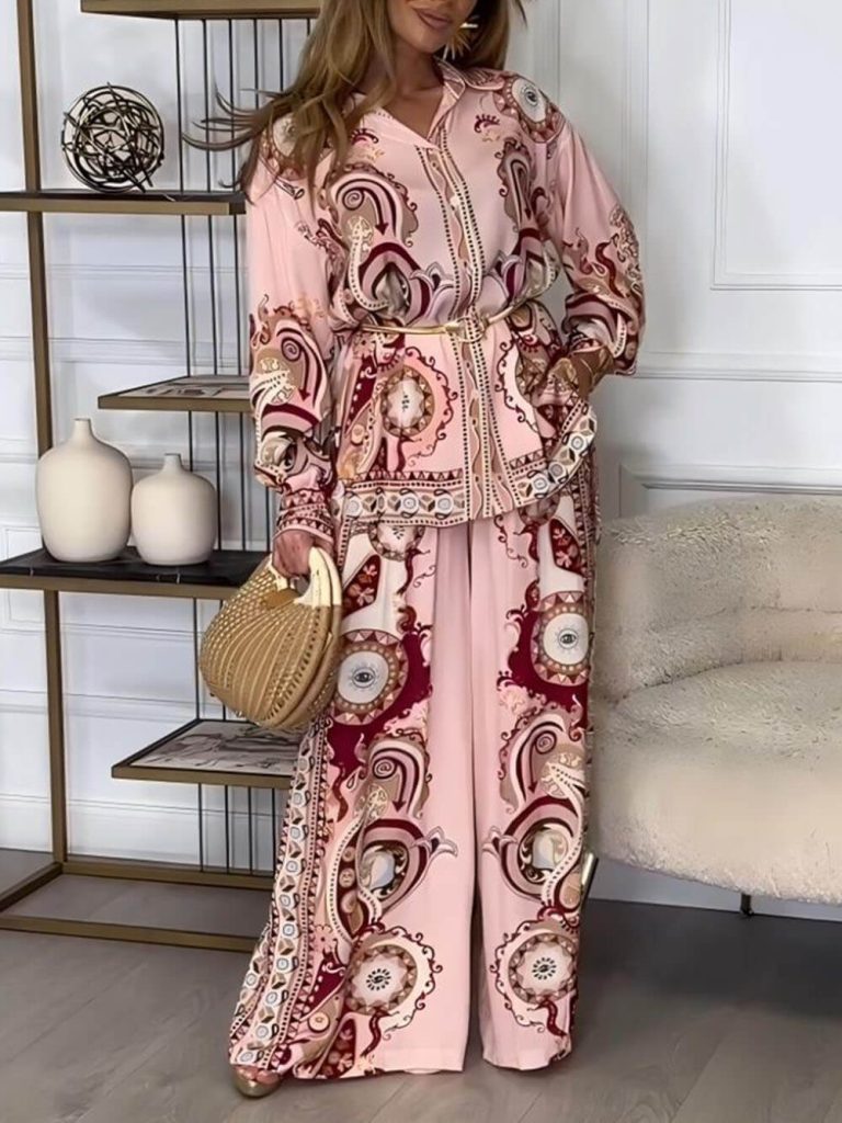 Printed Satin Wide-Leg Loose Fit Pants
